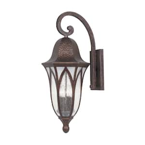 Berkshire 27.5 in. Burnished Antique Copper 4-Light Outdoor Line Voltage Wall Sconce with No Bulbs Included