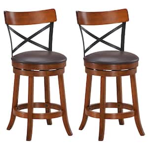 Patio 38.5 in. Brown Bar Stools Dining Bar Chairs with Rubber Wood Legs (Set of 2)