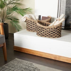 Seagrass Handmade Two Toned Storage Basket with Handles (Set of 2)