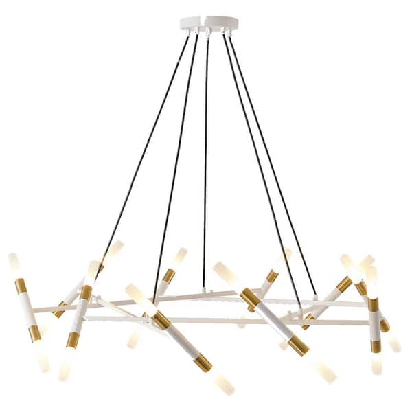 20 Light White Modern Chandelier Light Fixture, Branch Design with Frosted Tubes, Adjustable Height Pendant, No Bulb