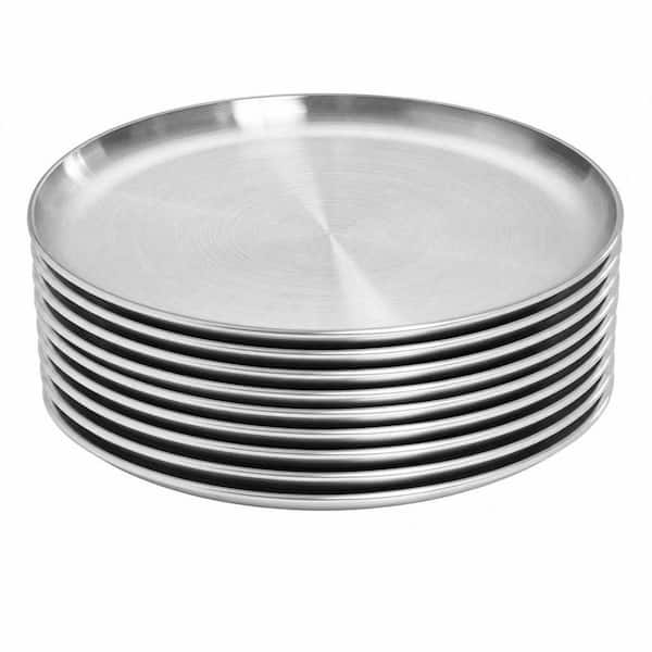 9 in. Stainless Steel Dinner Plates Set, Lightweight Unbreakable Metal Dishes, Dishwasher Safe (Set of 10)