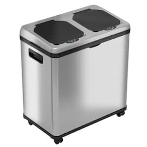 16 Gal. Stainless Steel Rolling Touchless Sensor Trash Can and Recycle Bin Combo Unit with Wheels