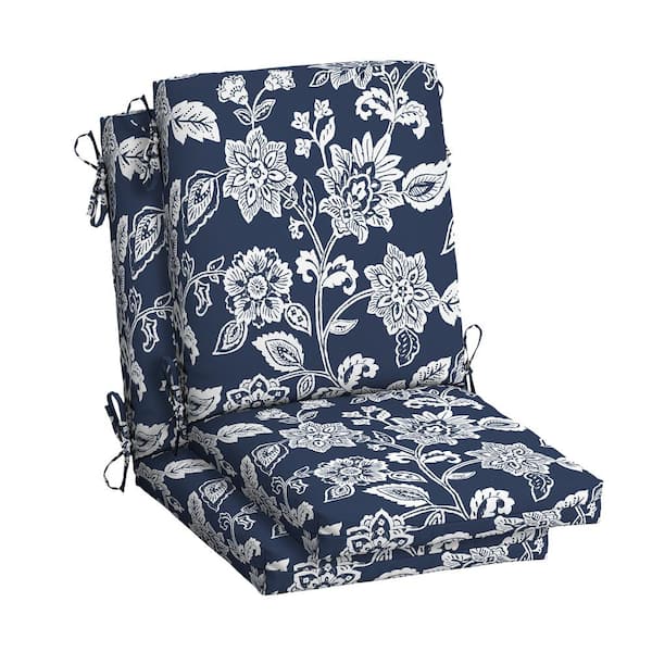 ARDEN 20 in. x 20 in. Sapphire Blue Ashland Jacobean High Back Outdoor Dining Chair Cushion (2-Pack)