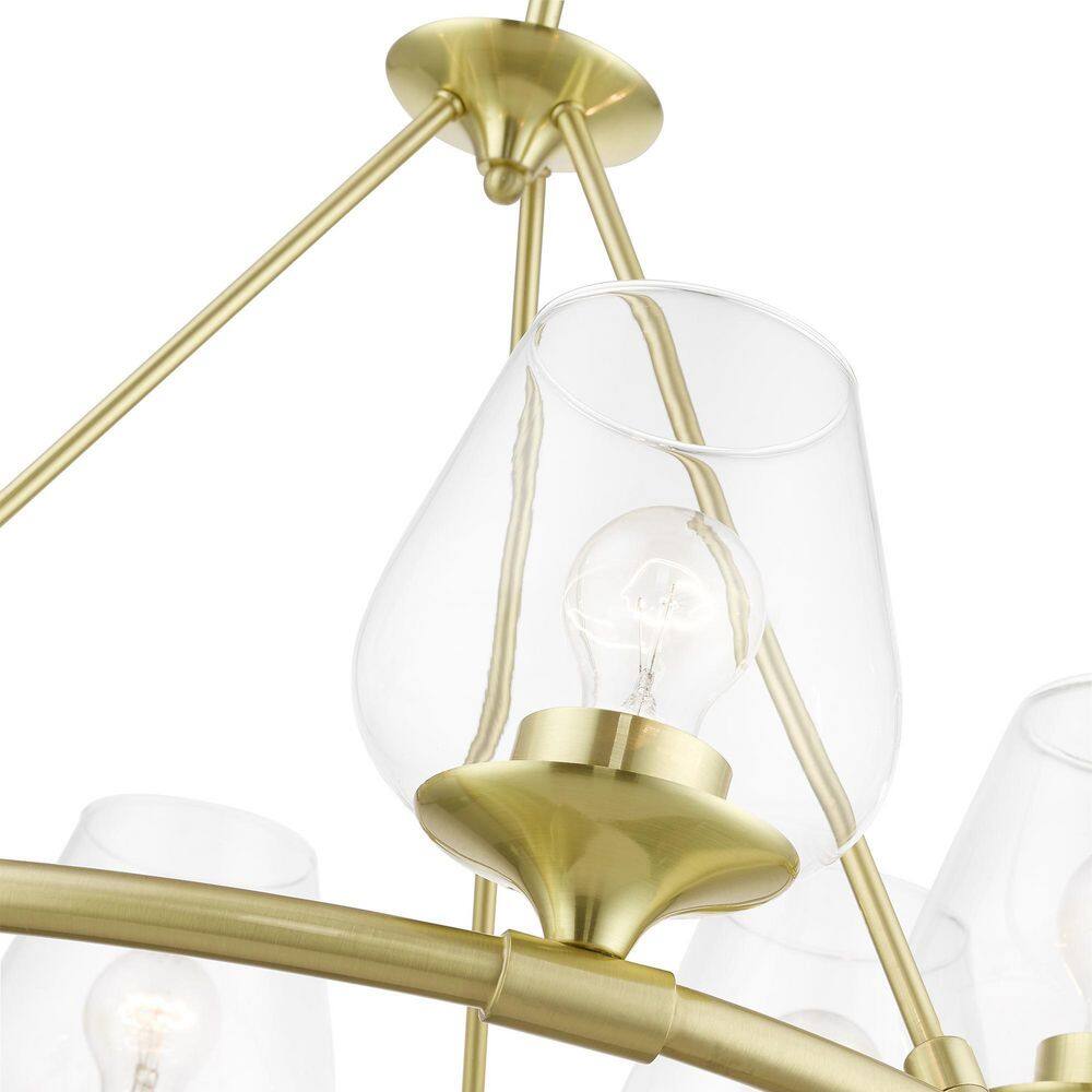 Elegant Willow 6-Light Chandelier with Clear Glass in Satin Brass