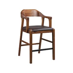 Rasmus Stationary 37.4 in. Product Height Brown/Chestnut Wire-Brush Finish Rubberwood Counter Stool w/Arms