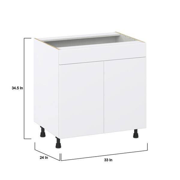 J COLLECTION Fairhope Bright White Slab Assembled Sink Base Kitchen Cabinet with a False Front (33 in. W X 34.5 in. H X 24 in. D)