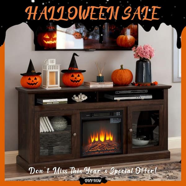 60 in. Freestanding Electric Fireplace TV Stand in Brown