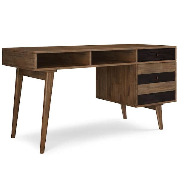 Simpli Home Clarkson Solid Acacia Wood Contemporary 60 In Wide Desk With Side Drawers In Rustic 6419