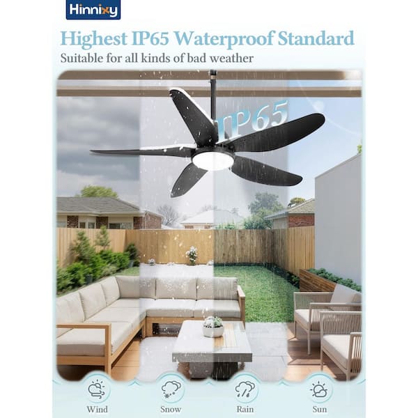 HINNIXY 46 in. Outdoor Black Wet Rated Plug-in Fandelier Ceiling