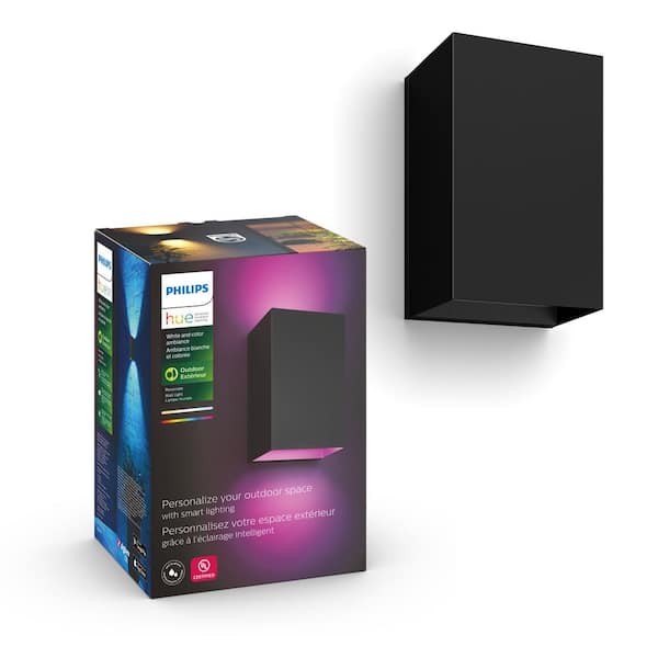 Philips Hue Resonate Outdoor Smart Color Changing Black Wall Light Lantern with Integrated LED (1-Pack)