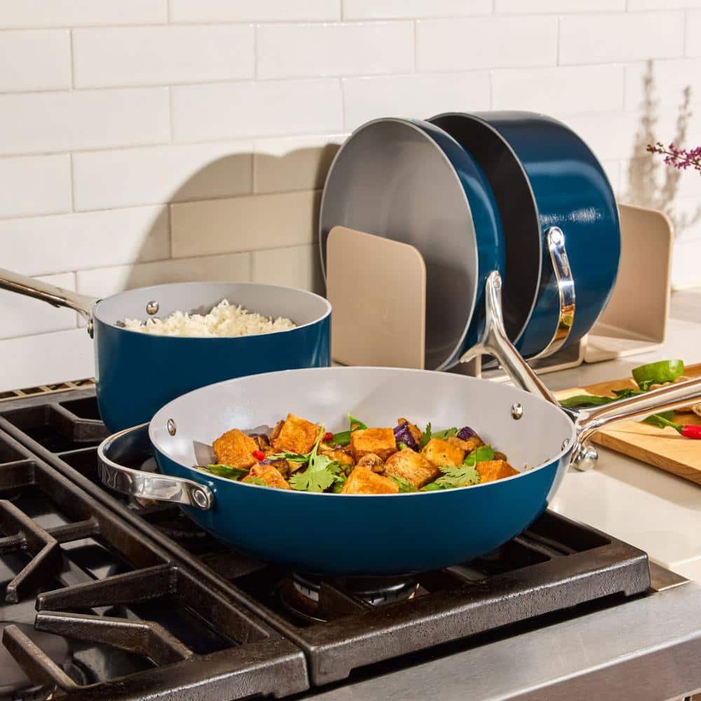 Cream Ceramic Nonstick 12" Stir Fry Pan with Stainless Steel Handles