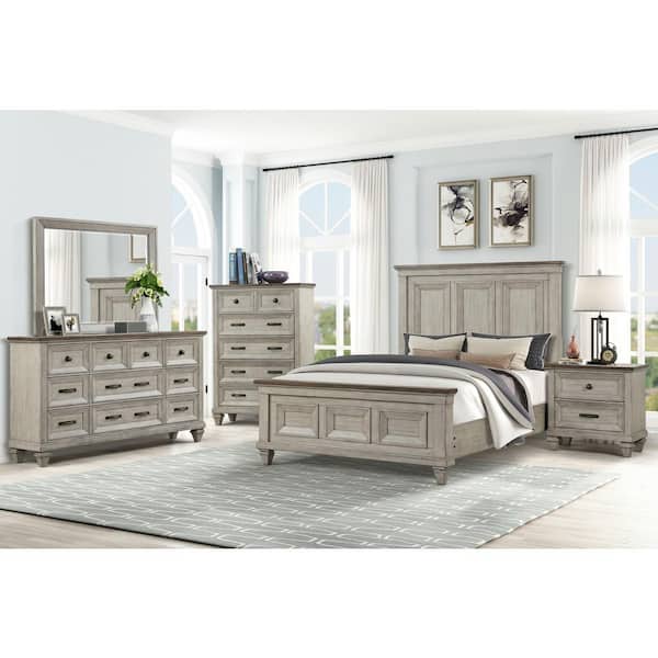 New Classic Furniture Mariana 5-Piece Vintage Cream Queen Wood Bedroom Set (Bed, Dresser, Mirror, Nightstand, Chest)