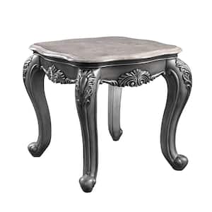 Ariadne 28 in. Marble Top and Platinum 24 in. Square Marble End Table with Wood Frame
