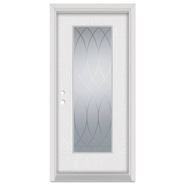 Stanley Doors 32 in. x 80 in. V-Groove Right-Hand Full Lite Finished Fiberglass Oak Woodgrain Prehung Front Door