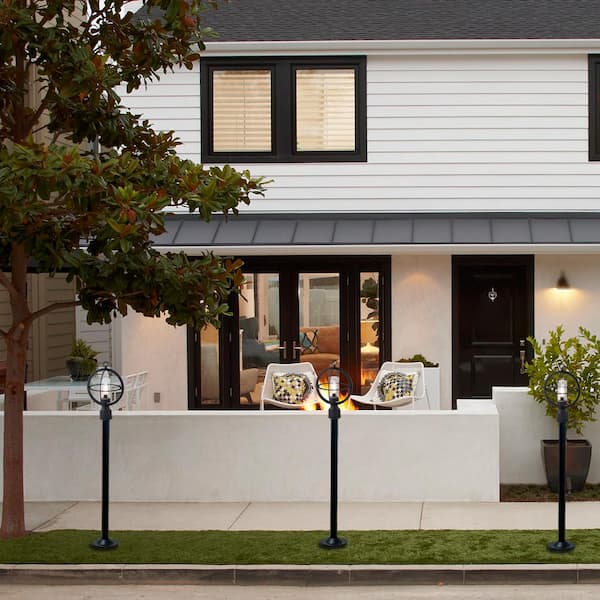 1-Light Black Outdoor Post Lantern with Clear Glass Tube