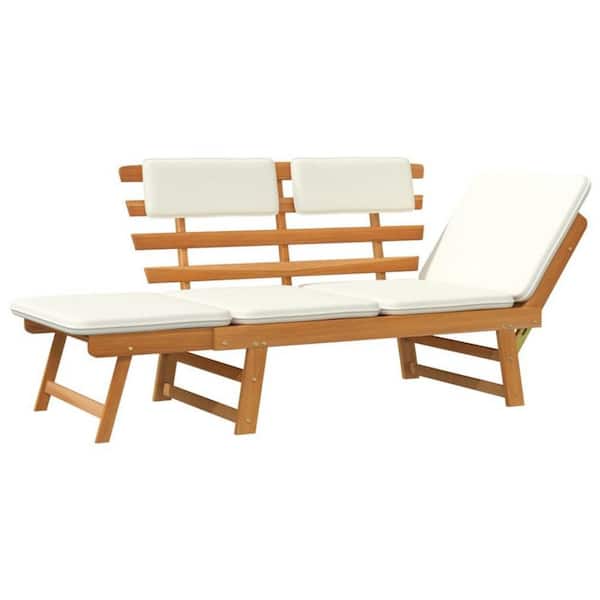 Brown Acacia Wood Folding 2 in 1 Style Outdoor Bench with White Cushions
