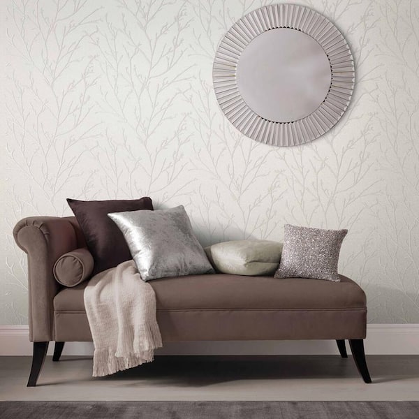 Woodland Pearl White Trail Trees Paste the Wall Wallpaper