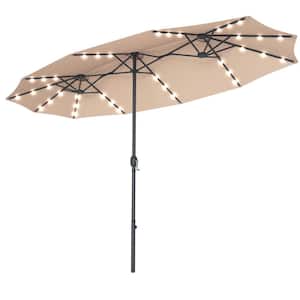 15 ft. Steel Market Solar Patio Umbrella in Beige