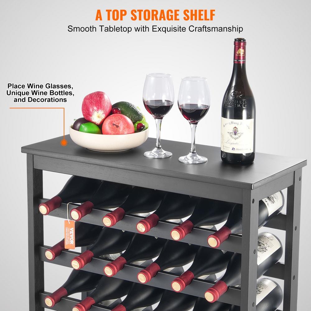 Black 42-Bottle Bamboo Wine Rack with Tabletop