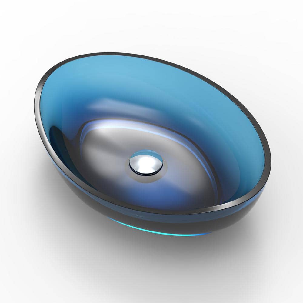 20 in. Transparent Stone Resin Blue Solid Surface Oval Bathroom Vessel Sink