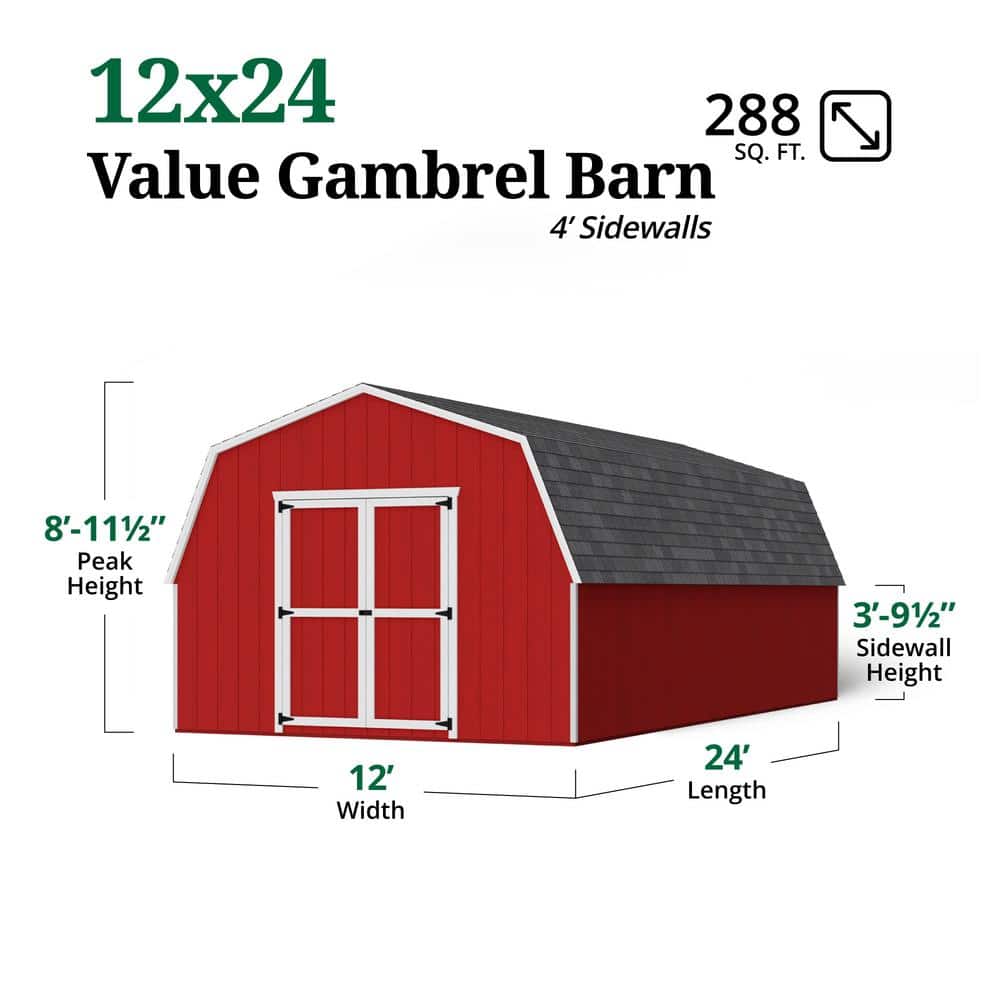 12' x 24' Red Wood Gambrel Roof Storage Shed Kit