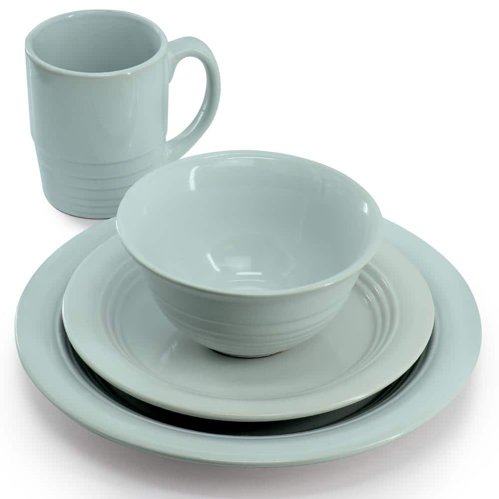 Blue Ceramic 32-Piece Dinnerware and Flatware Set, Service for 4