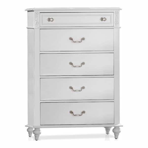 Furniture of America Fritza White 5-Drawer 35 in. Chest of Drawers