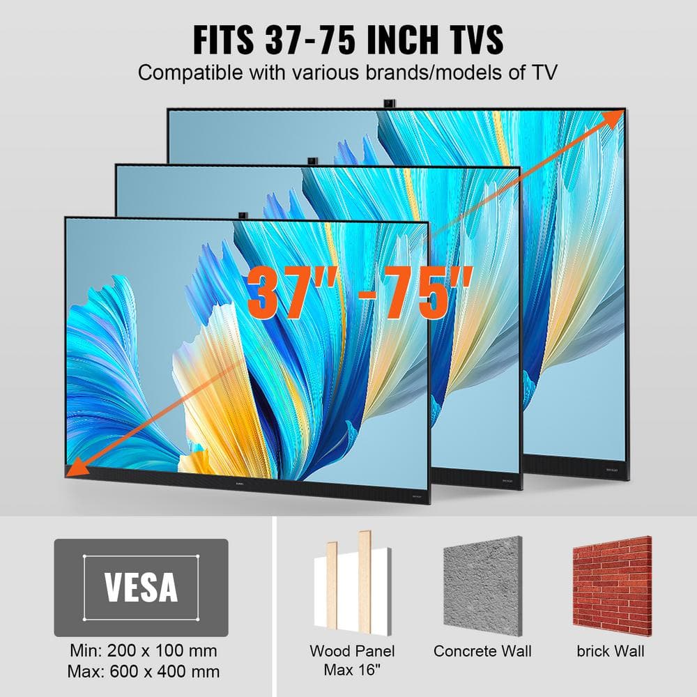 VEVOR Black Full Motion Wall Mount for 37"-75" TVs