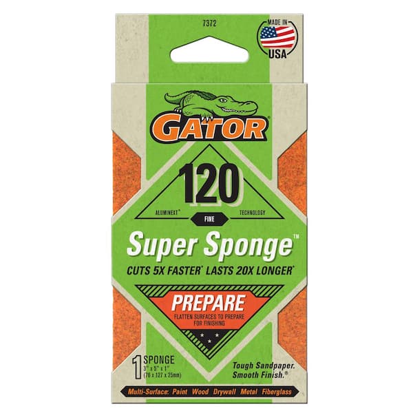 Gator Super Sponge 3 in. x 5 in. x 1 in. Fine 120-Grit Sanding Sponge