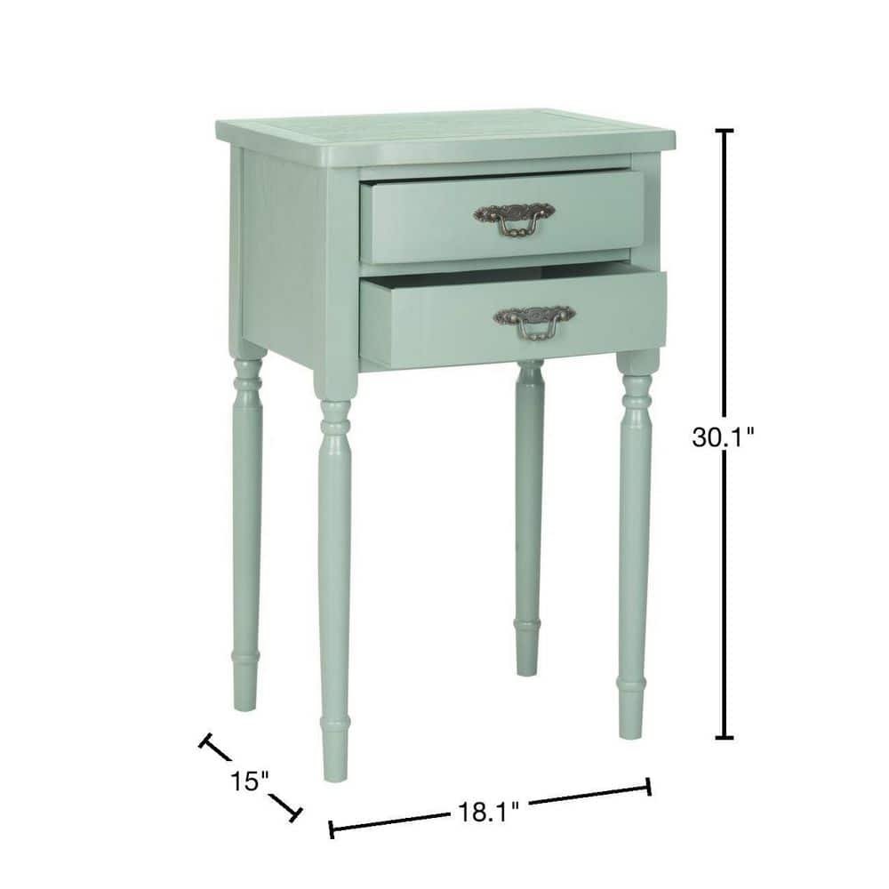 Dusty Green Transitional Poplar Wood End Table with Storage