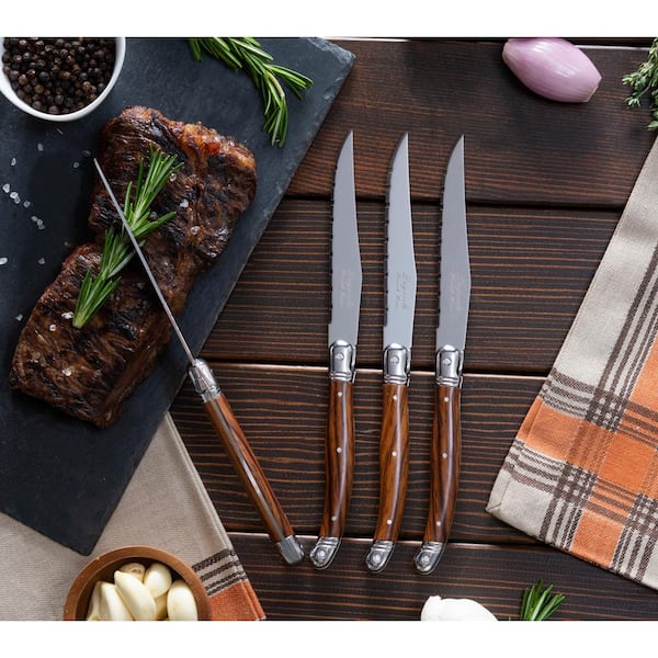 Laguiole 4-Piece Steak Knives (Black) - Stainless Steel Knives – Smooth Cut  Serrated Knife Blade – Dishwasher Safe Steak Knife Set – Luxurious Kitchen