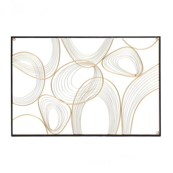 LuxenHome Gold and Black Abstract Metal Rectangular Metal Work Wall Decor