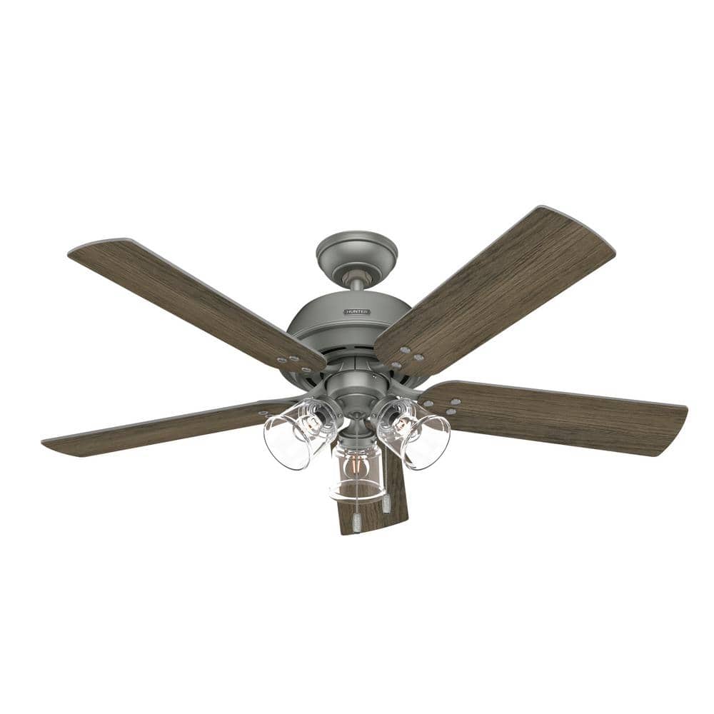 Matte Silver 52" Ceiling Fan with Light Kit and Reversible Blades