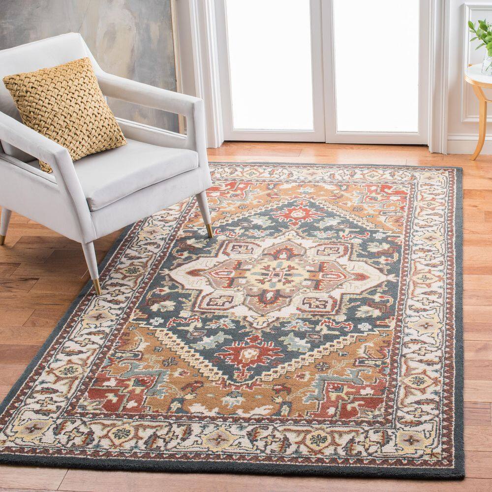 Handmade Round Tufted Dark Green Wool Area Rug