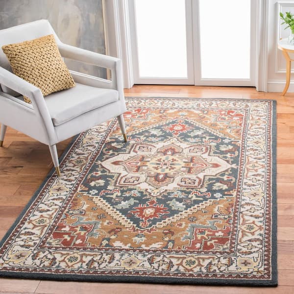 Heritage Dark Green/Brown 6 ft. x 6 ft. Border Floral Medallion Square Area Rug