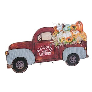 15.75 in. H Painted Wood Truck with Fall Filled Bed