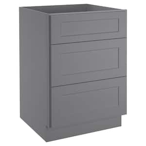 24 in. W x 24 in. D x 34.5 in. H in Shaker Gray Plywood Ready to Assemble Floor Base Kitchen Cabinet with 3 Drawers