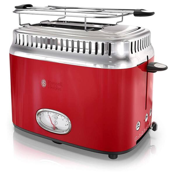 Russell Hobbs Retro Style 2-Slice Red Wide Slot Toaster with Built-In Timer  985114739M - The Home Depot