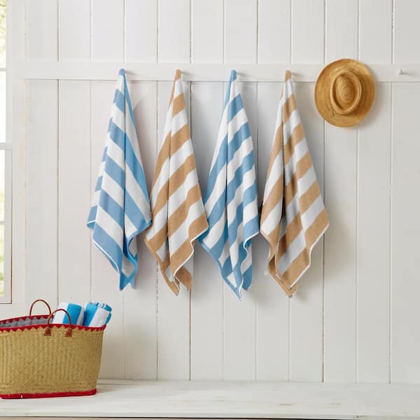 White Classic 100% Cotton Cabana Striped Oversized Beach Towels Set of 4 - 30x60 Rainbow - Multicolor