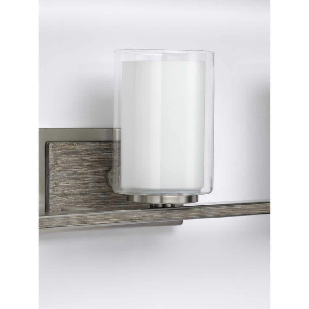 Mast 24" Brushed Nickel 3-Light Bath Vanity with Clear and Etched Glass Shades