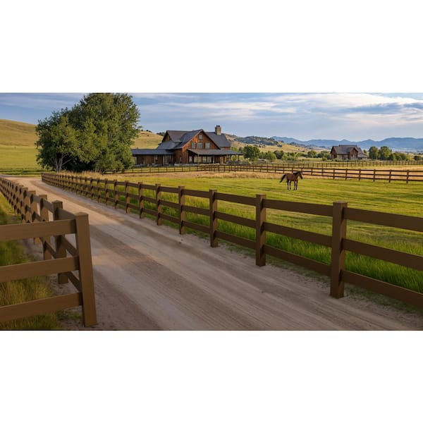 Natures Composites Composite 3-Rail Start/End Post with Post Cap for Traditional Ranch Rail System (5 in. x 5 in. x 65 in. L) Rosewood
