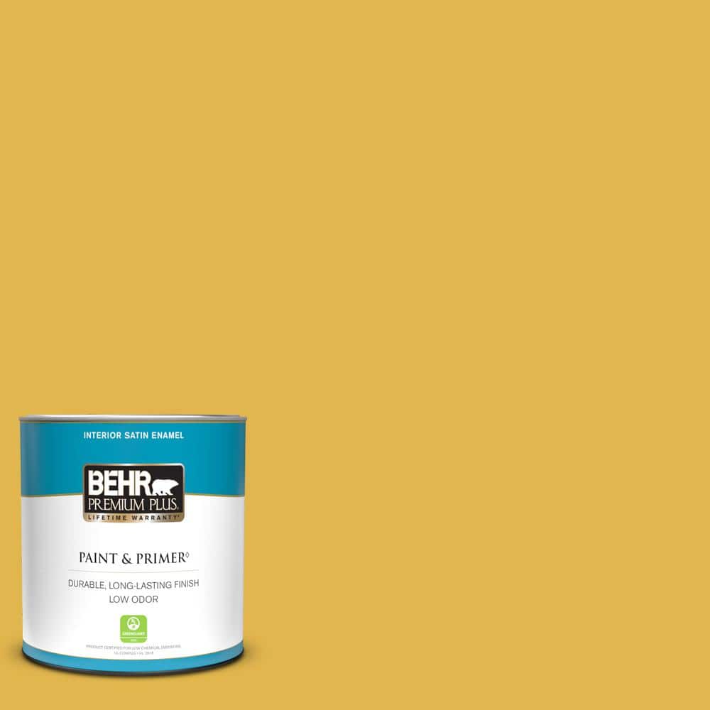 BEHR PREMIUM PLUS 1 qt. 360D6 Yellow Gold Satin Enamel Low Odor