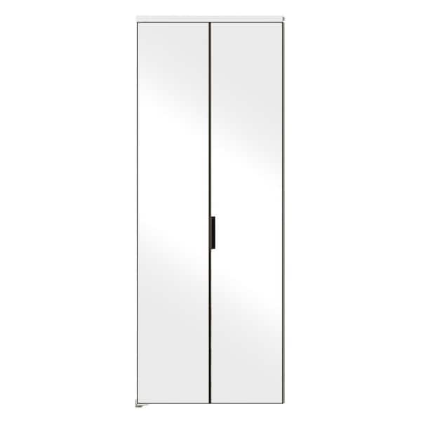 30 in. x 80 in. Full Lite Mirrored Glass, White, Hollow Core, MDF, Aluminum Frame, Bi-fold Door with All Hardware