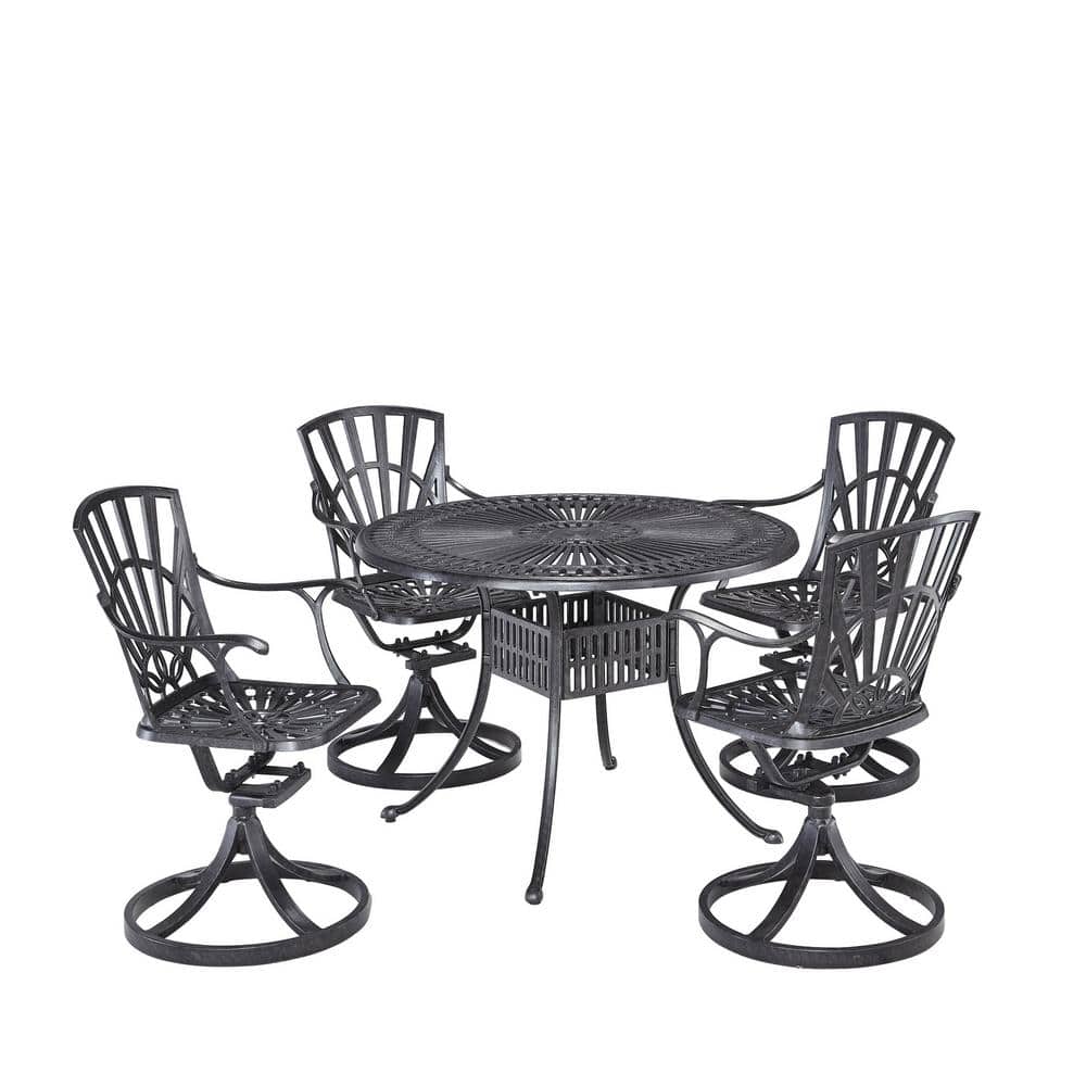 HOMESTYLES Grenada Charcoal Gray 42 in. 5Piece Cast Aluminum Round