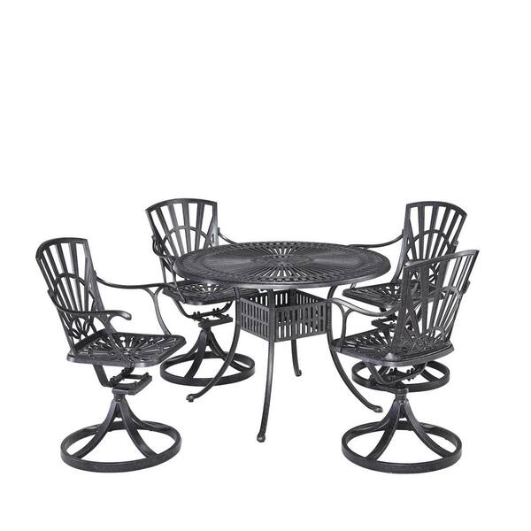 HOMESTYLES Grenada Charcoal Gray 42 in. 5-Piece Cast Aluminum Round Outdoor Dining Set