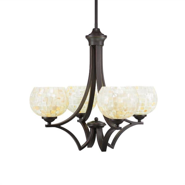 Unbranded Clevelend 4-Light Dark Granite Round Chandelier with 6 in. Mystic Seashell Glass Shades, No bulbs included