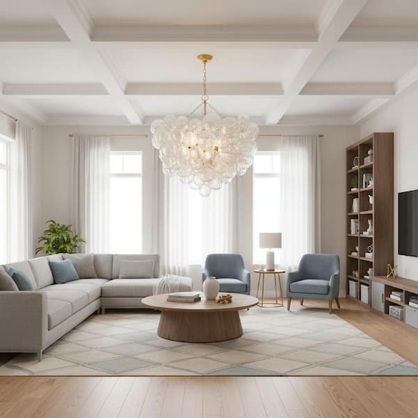 1-Light Gold Bubble Ball Glass Integrated LED Chandelier, RGBCW Dimmable Cluster Ceiling Light for Dining Room, Bedroom