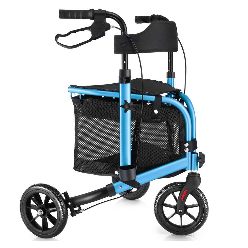 Anqtovp 3-Wheel Rollator Walker with Seat, Lightweight Foldable