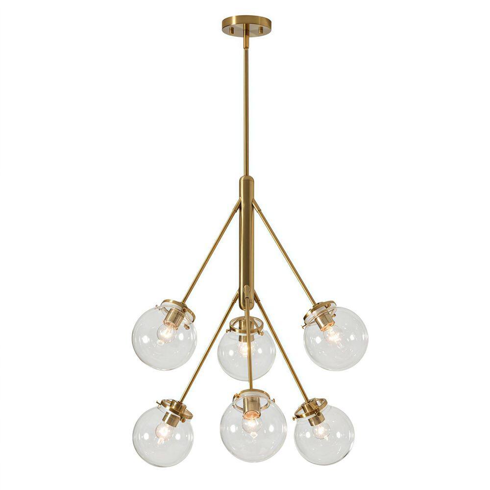 Virello 25.6 in. 6-Light Brass Sputnik Chandelier with Clear Glass Globe Shades price history on PriceWatchPro