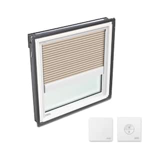21 in. x 26-7/8 in. Fixed Deck Mount Skylight with Laminated Low-E3 Glass and Beige Solar Powered Room Darkening Blind
